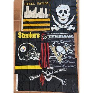 Lot 6 vintage Pittsburg sports fan banner flags Penguins Pirates Steelers